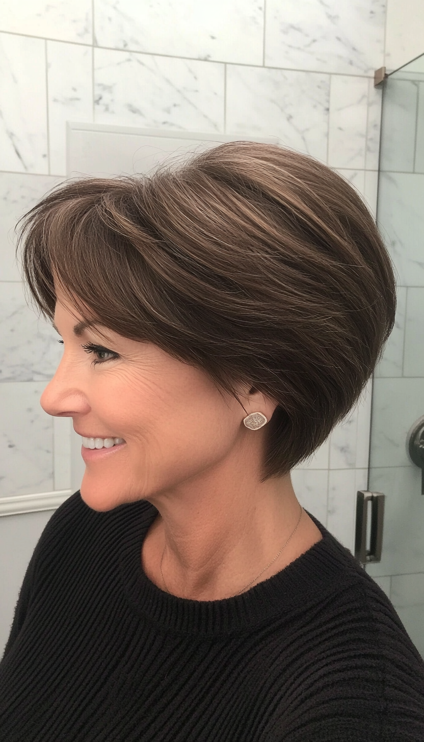 23. Long Pixie with Mocha Brown (Hairstyles For Older Women With Fine Hair) - Hairstyles For Older Women With Fine Hair