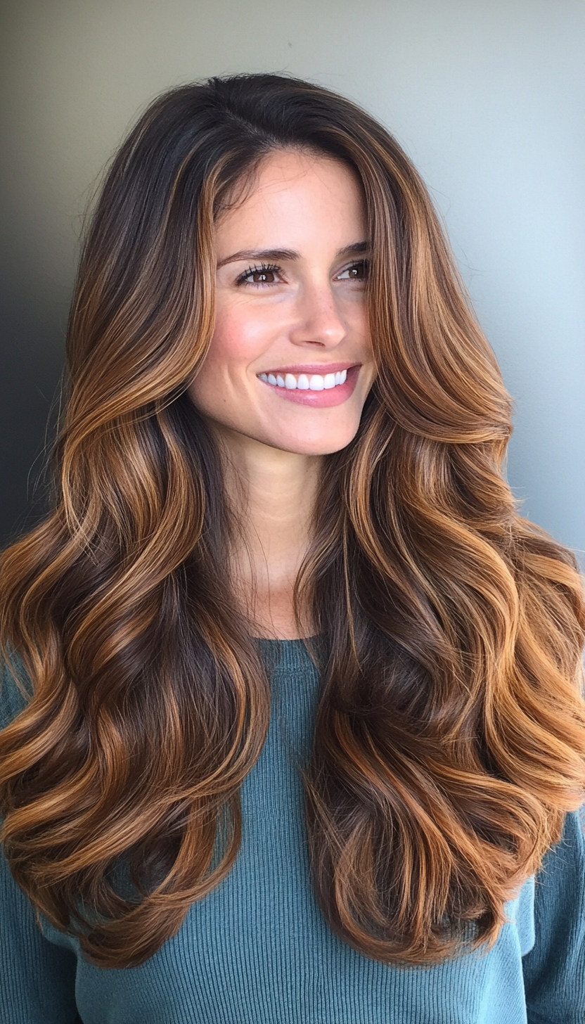 1. Sunlit Chestnut Layers (Long Wavy Haircuts) - Long Wavy Haircuts