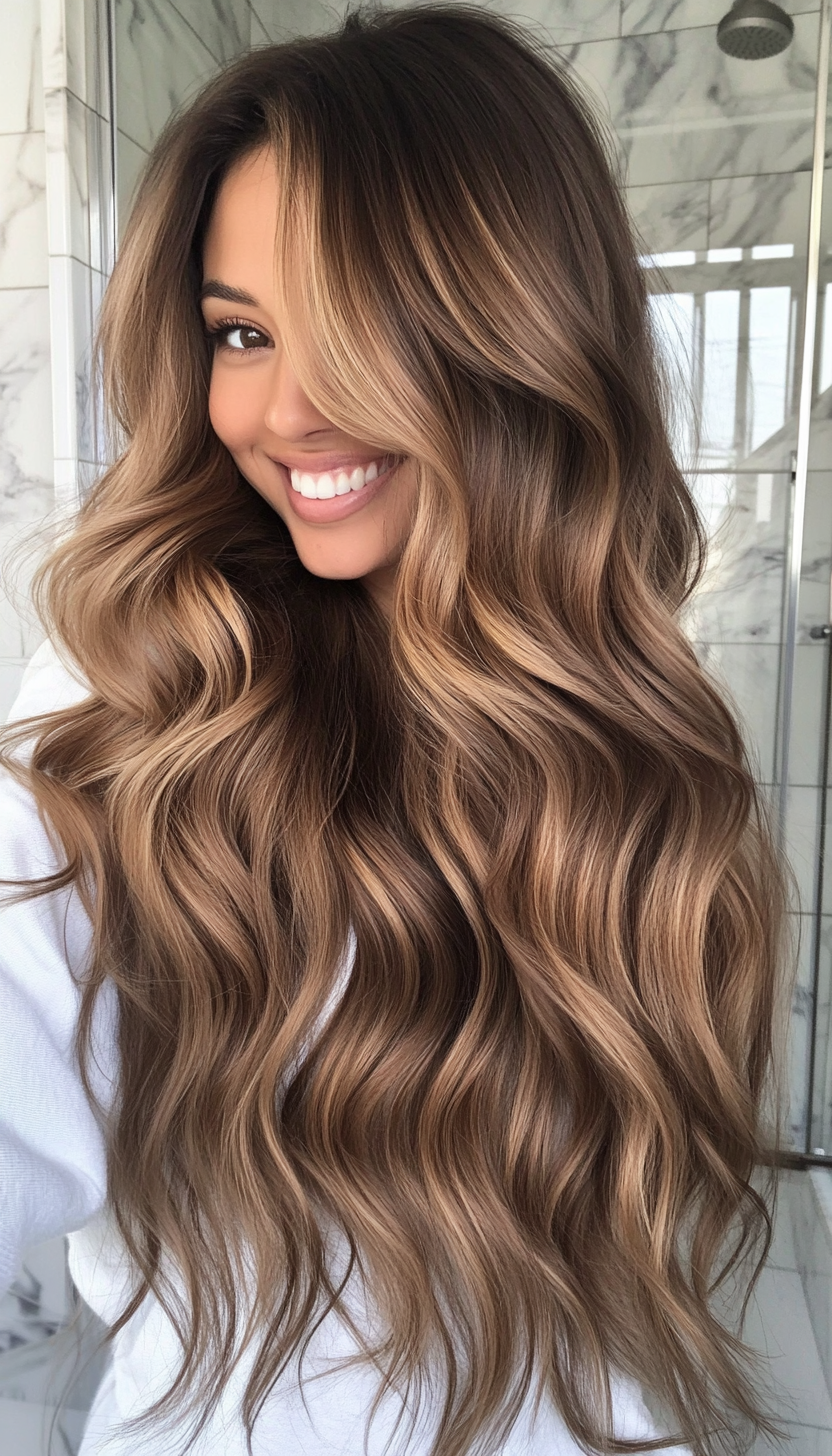3. Caramel Cascade (Long Wavy Haircuts) - Long Wavy Haircuts
