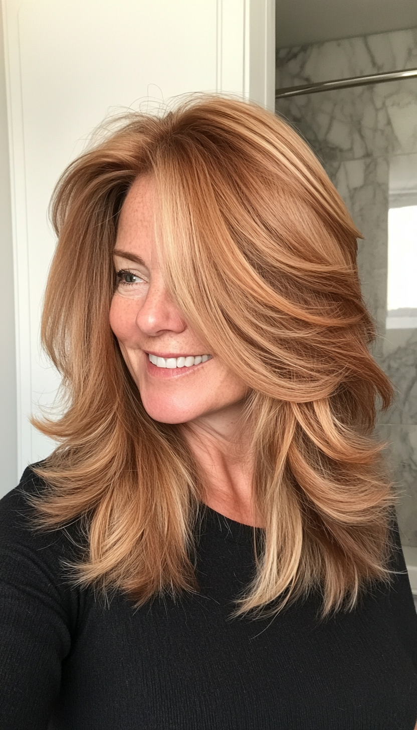 2. Layered Shag with Auburn Undertones (Medium Length Hairstyles For Women Over 40) - Medium Length Hairstyles For Women Over 40
