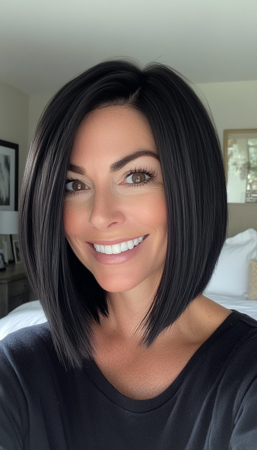 5. Blunt Lob in Natural Black (Medium Length Hairstyles For Women Over 40) - Medium Length Hairstyles For Women Over 40