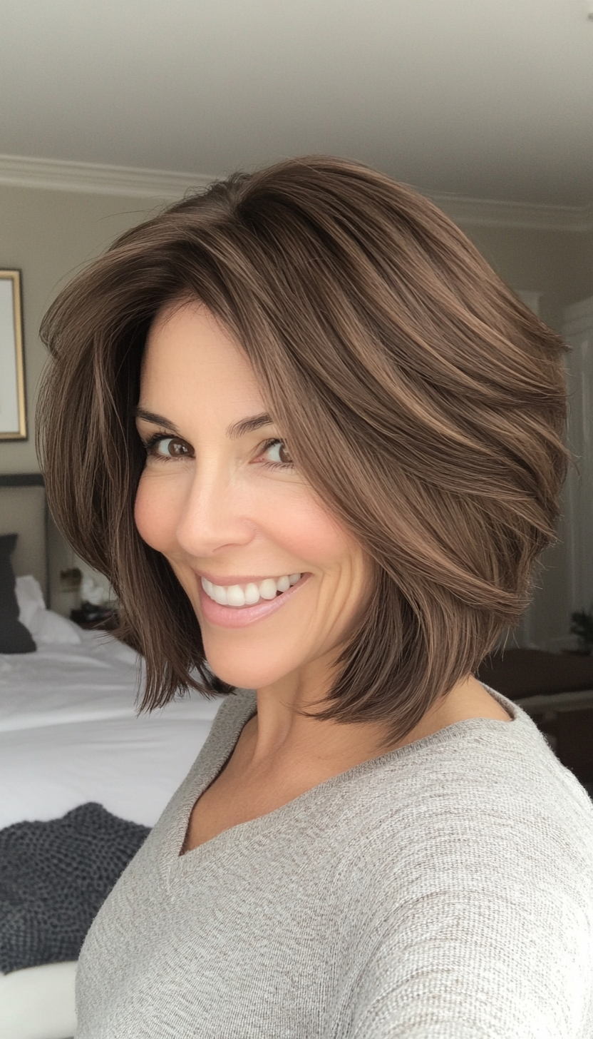 7. Textured Bob in Ash Brown (Medium Length Hairstyles For Women Over 40) - Medium Length Hairstyles For Women Over 40