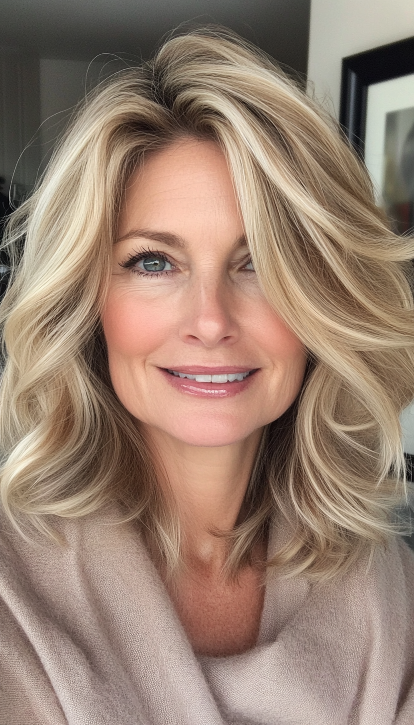 10. Soft Curls in Medium Blonde (Medium Length Hairstyles For Women Over 40) - Medium Length Hairstyles For Women Over 40