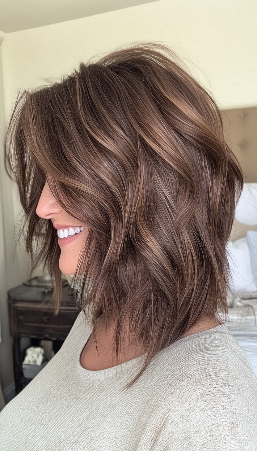 12. Choppy Layers in Espresso Brown (Medium Length Hairstyles For Women Over 40) - Medium Length Hairstyles For Women Over 40