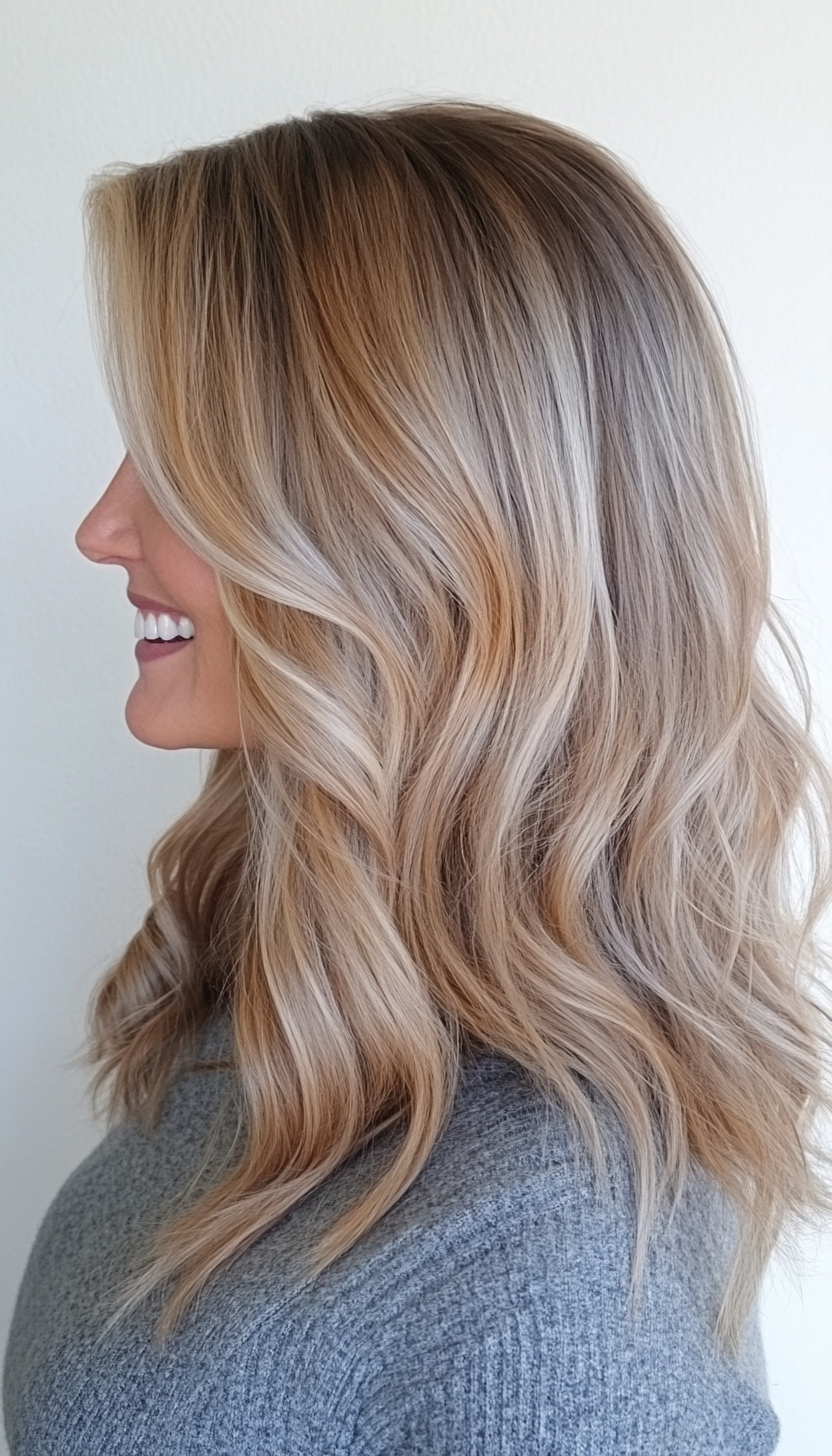 14. Subtle Waves in Warm Beige Blonde (Medium Length Hairstyles For Women Over 40) - Medium Length Hairstyles For Women Over 40