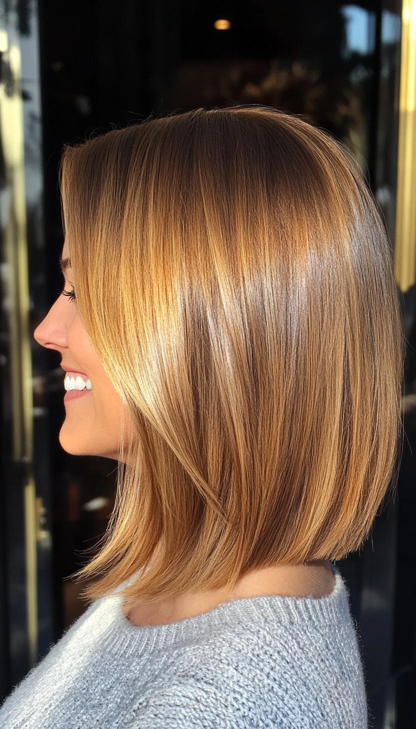 20. Angled Bob in Warm Golden Brown (Medium Length Hairstyles For Women Over 40) - Medium Length Hairstyles For Women Over 40