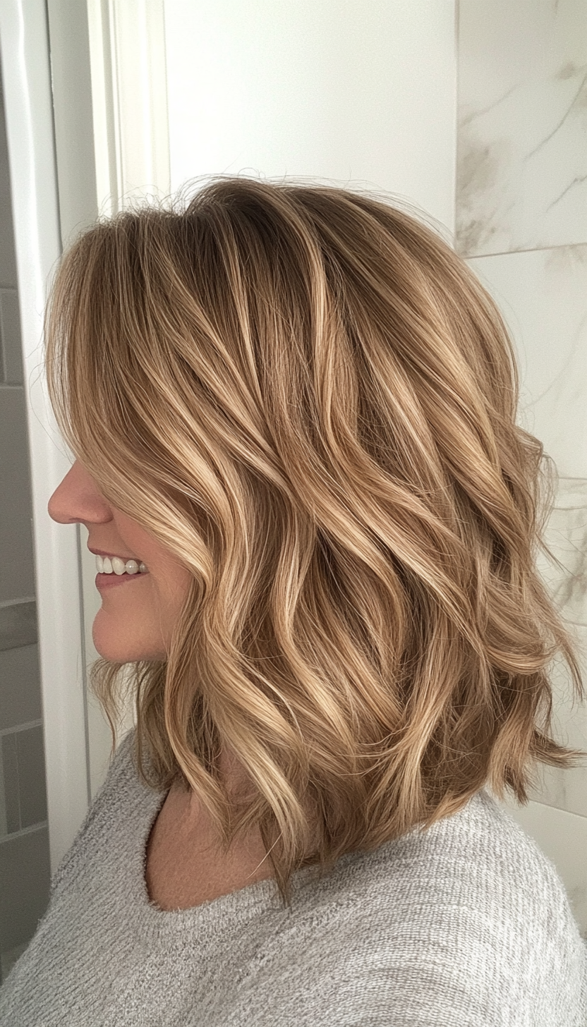 23. Windswept Waves in Light Brown (Medium Length Hairstyles For Women Over 40) - Medium Length Hairstyles For Women Over 40