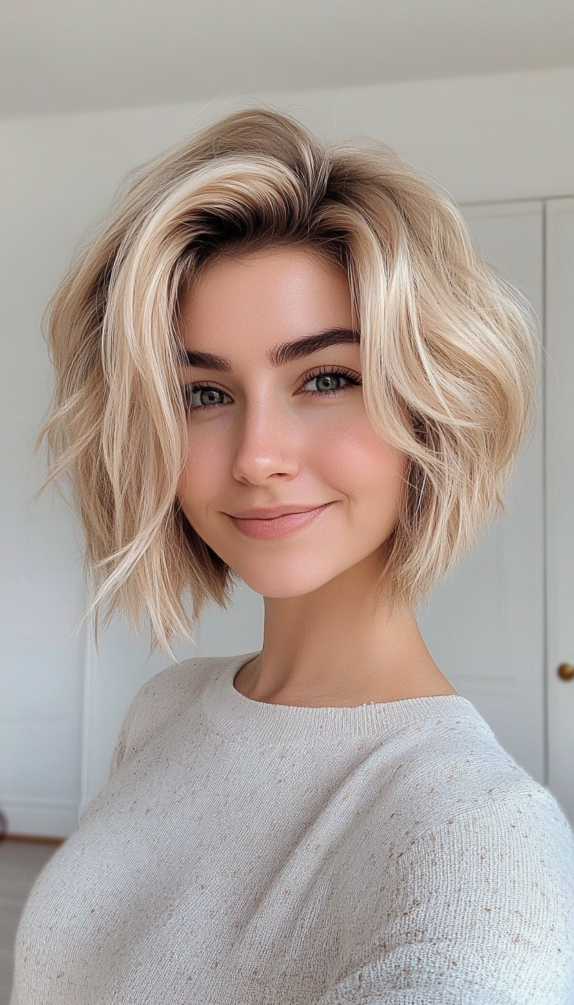 16. Warm Blonde Tousled Lob (Short Blonde Haircuts) - Short Blonde Haircuts