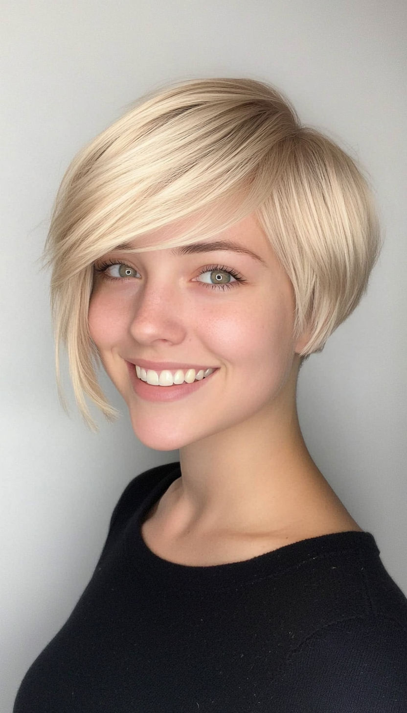 21. Golden Ash Blonde Side-Swept Crop (Short Blonde Haircuts) - Short Blonde Haircuts