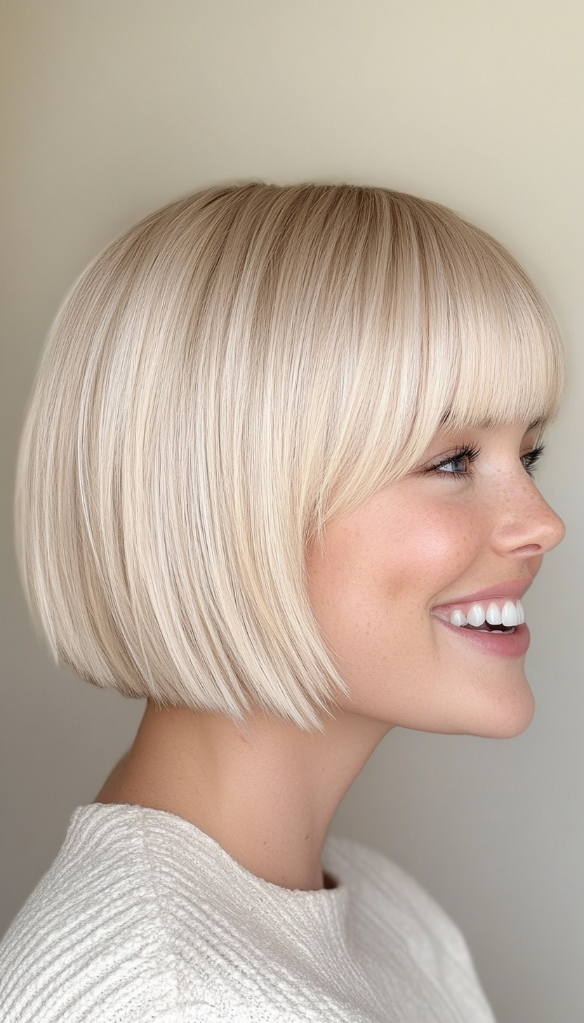 22. Vanilla Blonde Bob with Bangs (Short Blonde Haircuts) - Short Blonde Haircuts