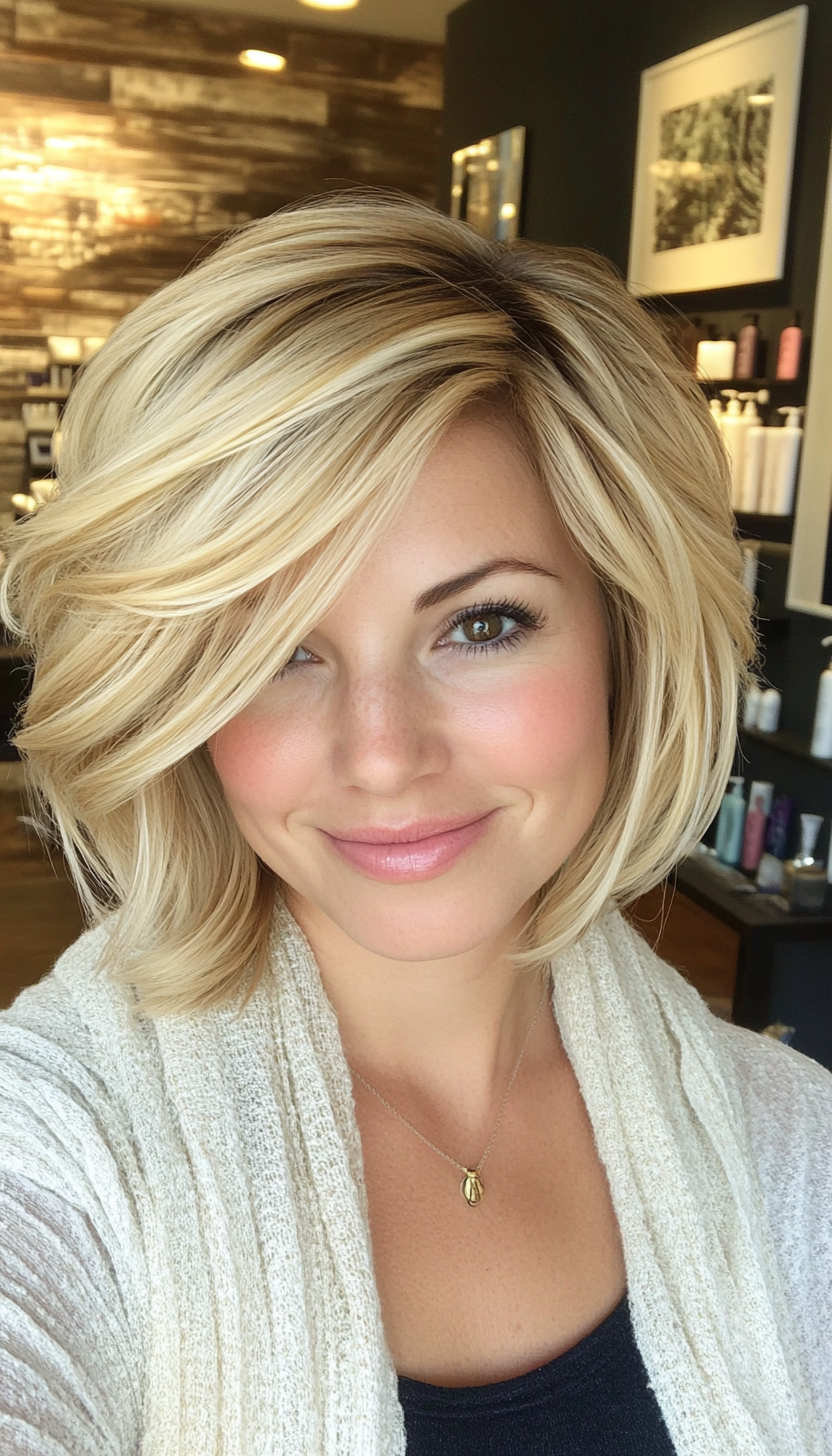 24. Sun-Kissed Blonde Layered Bob (Short Blonde Haircuts) - Short Blonde Haircuts
