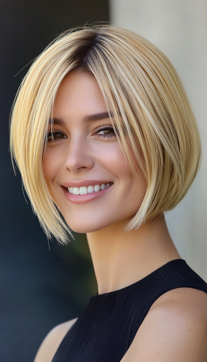 27. Golden Blonde French Bob (Short Blonde Haircuts) - Short Blonde Haircuts