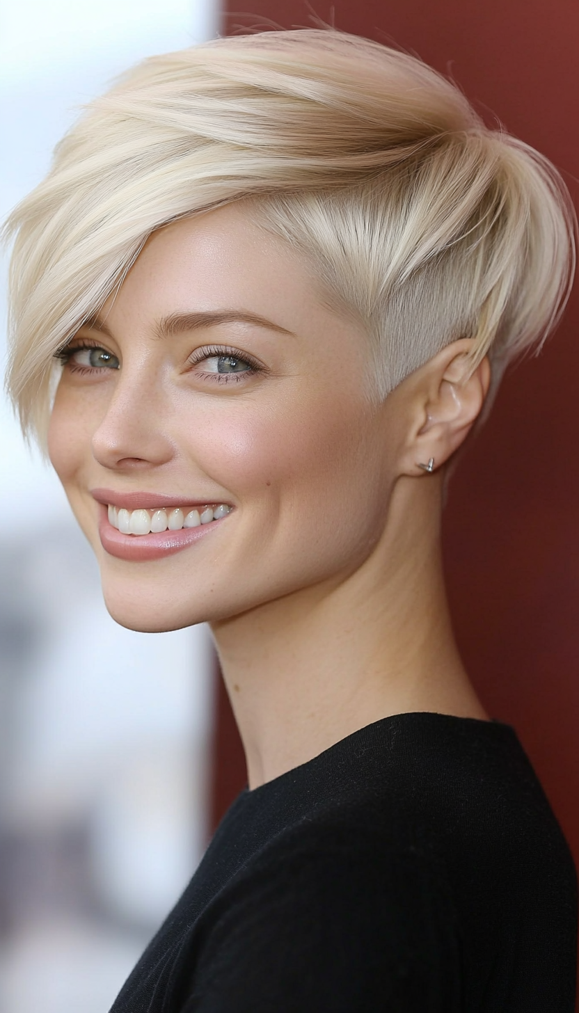 7. Icy Blonde Asymmetrical Pixie (Short Blonde Haircuts) - Short Blonde Haircuts