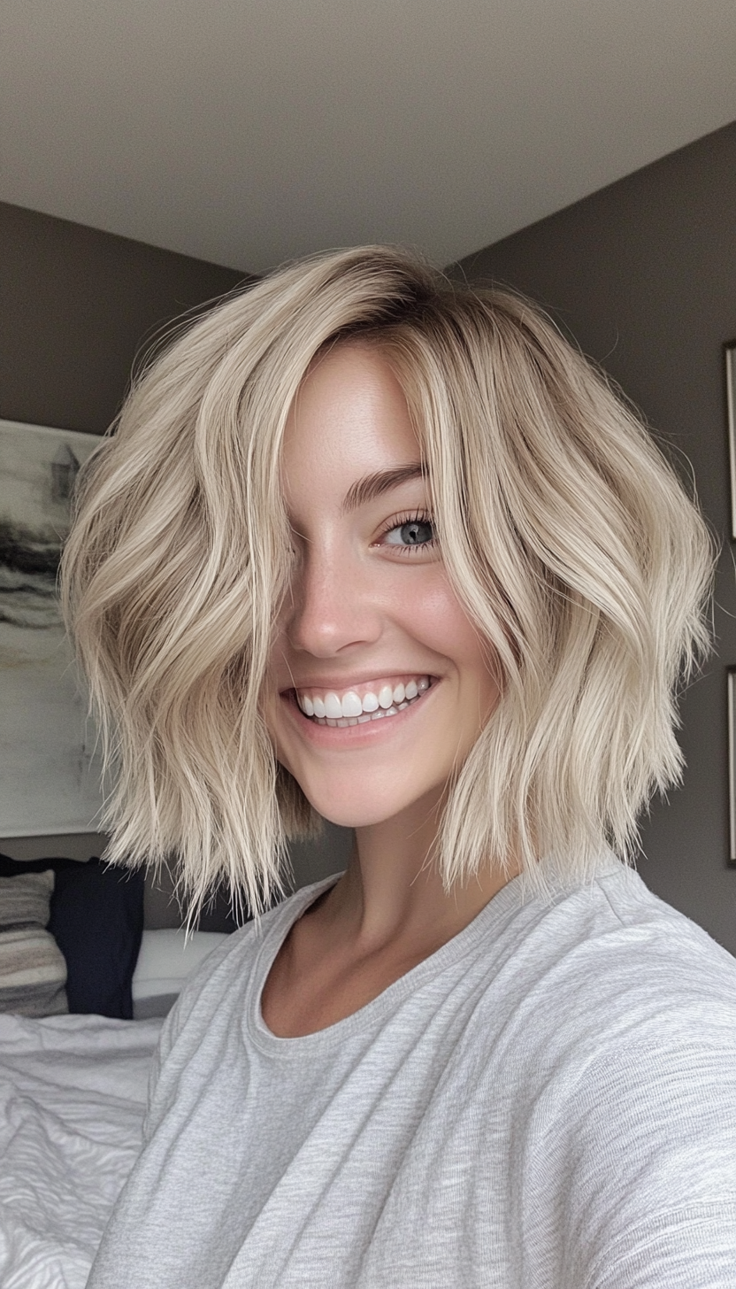 9. Beige Blonde Textured Bob (Short Blonde Haircuts) - Short Blonde Haircuts