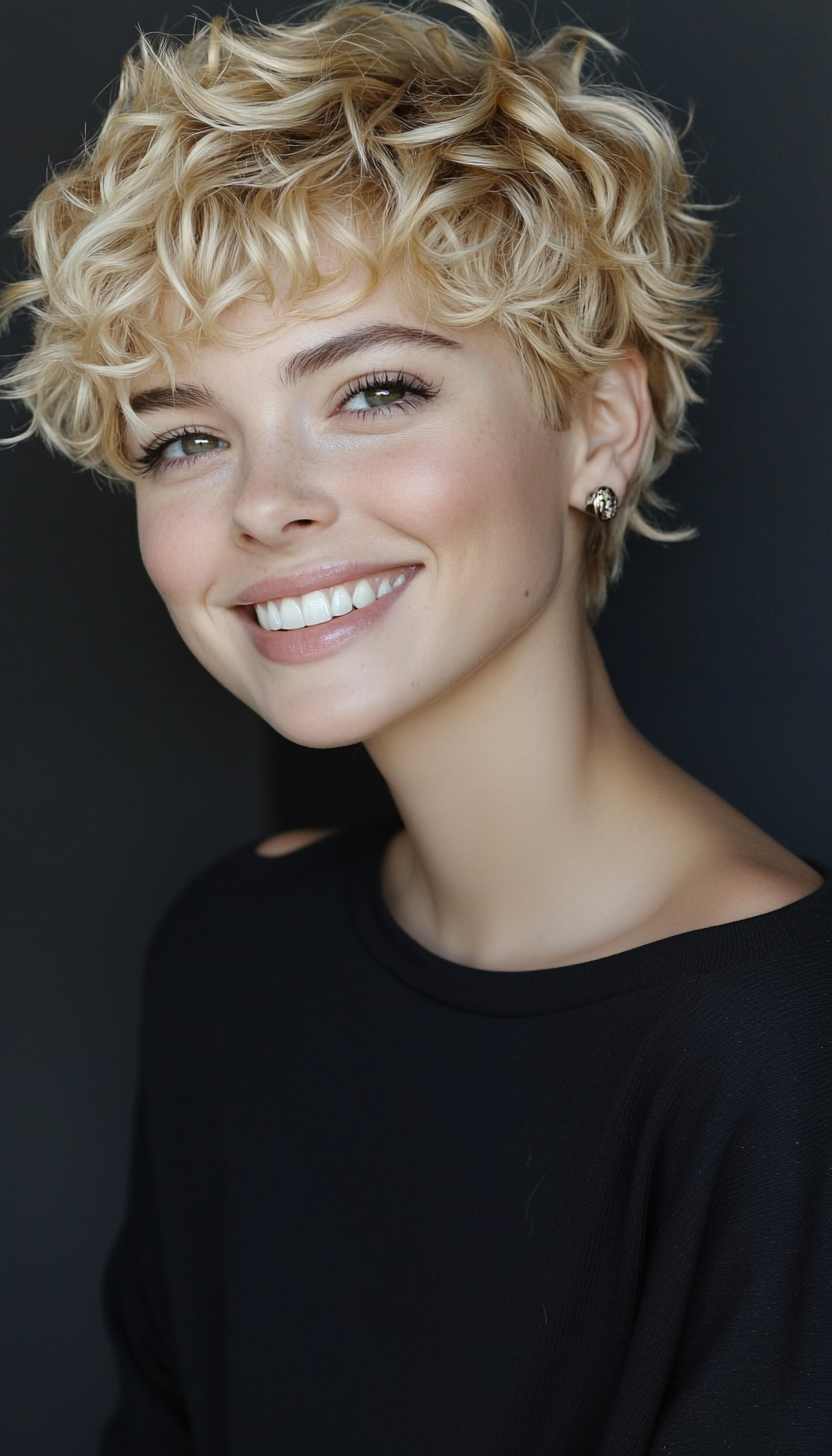 12. Natural Blonde Curly Crop (Short Blonde Haircuts) - Short Blonde Haircuts