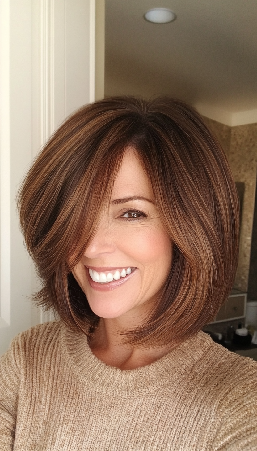 1. Classic Layered Brunette Bob (Bob Hairstyles For Women Over 40) - Bob Hairstyles For Women Over 40