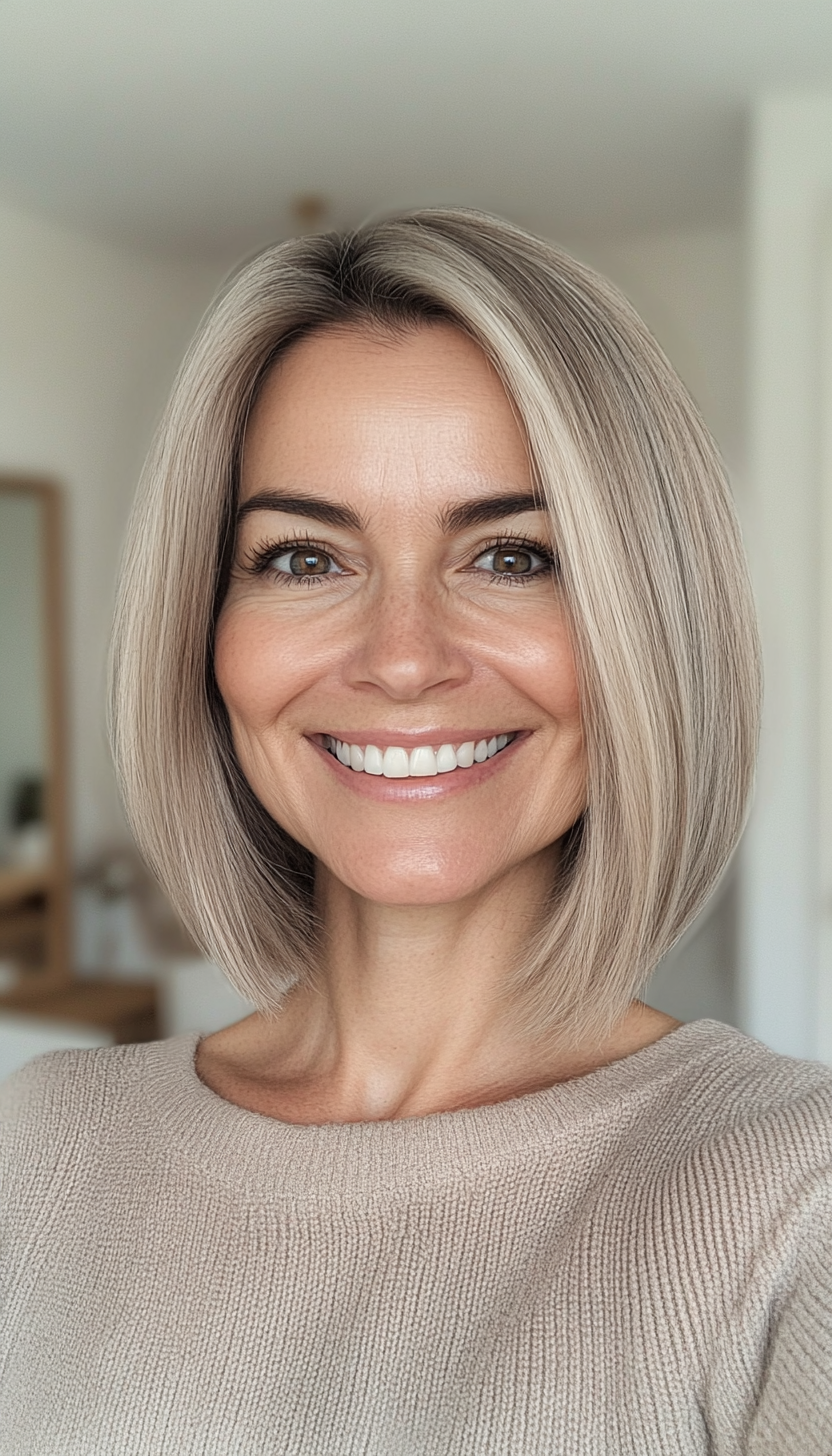 2. Ash Blonde Angled Bob (Bob Hairstyles For Women Over 40) - Bob Hairstyles For Women Over 40