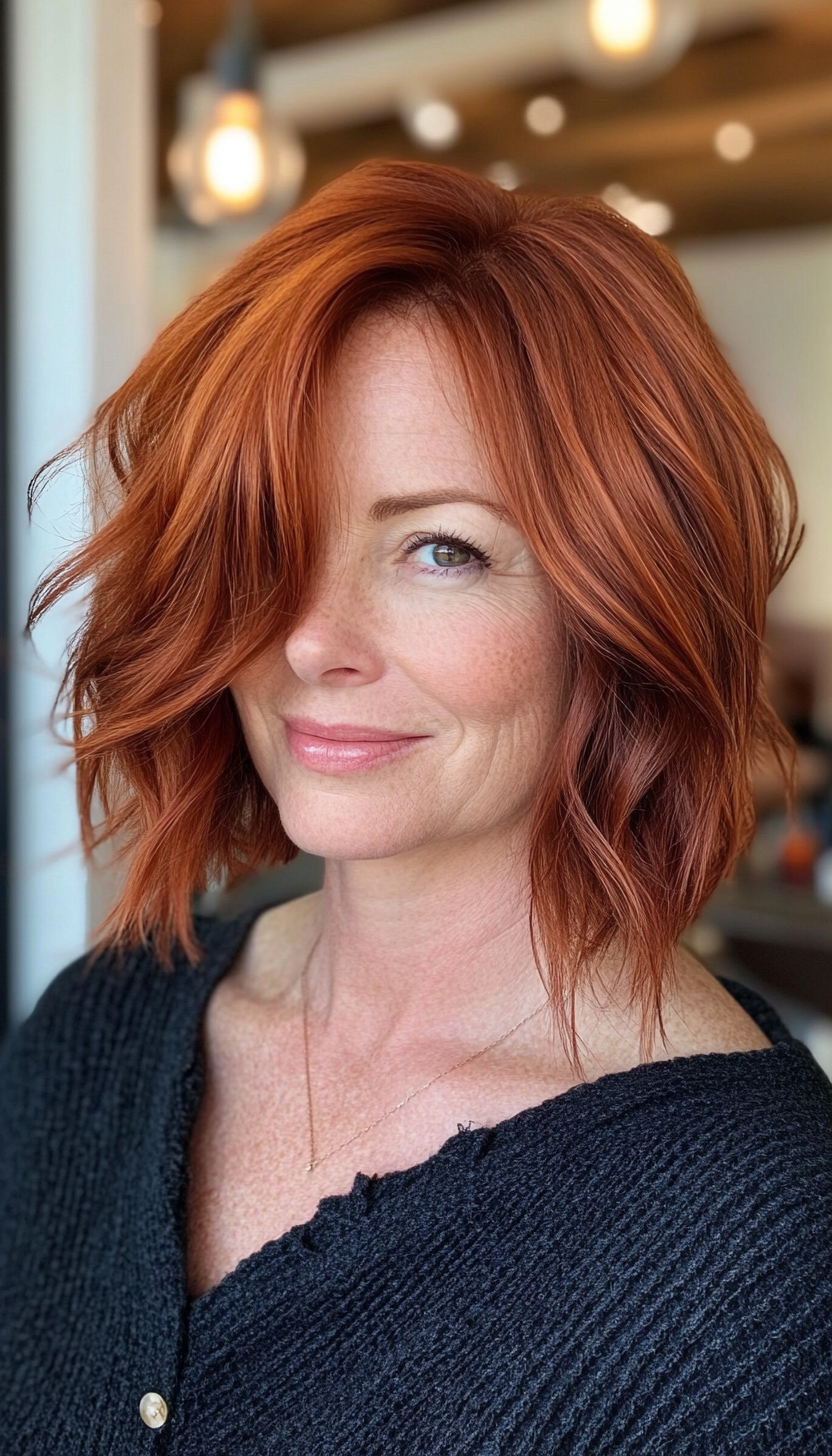 4. Rich Auburn Textured Bob (Bob Hairstyles For Women Over 40) - Bob Hairstyles For Women Over 40