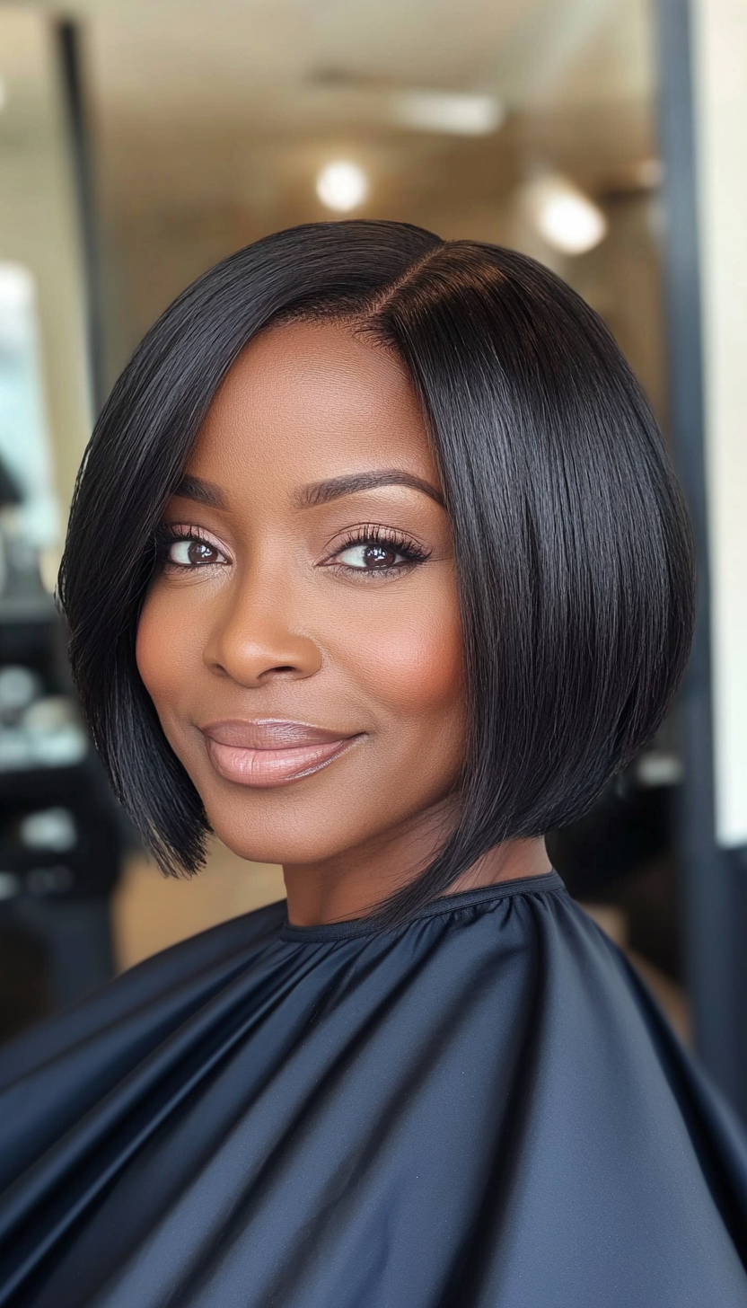 7. Sleek Black Chin-Length Bob (Bob Hairstyles For Women Over 40) - Bob Hairstyles For Women Over 40