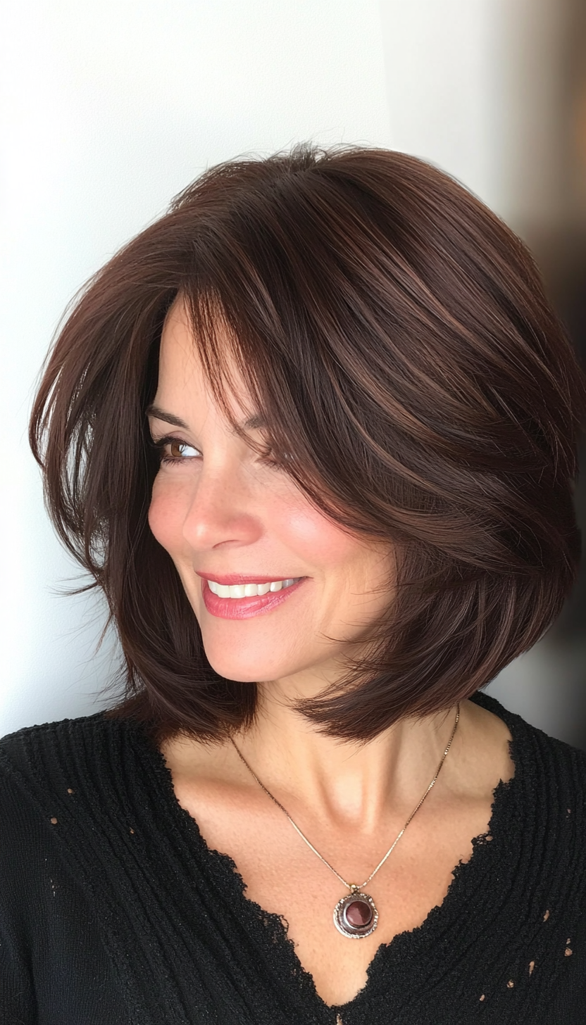 11. Mahogany Stacked Bob (Bob Hairstyles For Women Over 40) - Bob Hairstyles For Women Over 40