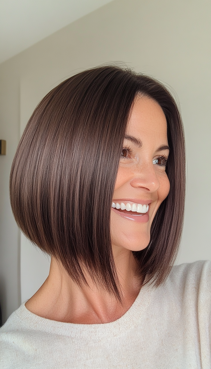 14. Cool Espresso Straight Bob (Bob Hairstyles For Women Over 40) - Bob Hairstyles For Women Over 40
