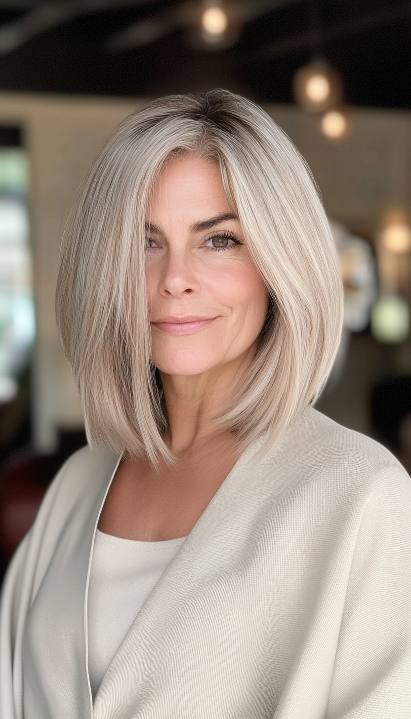 17. Beige Blonde Layered Bob (Bob Hairstyles For Women Over 40) - Bob Hairstyles For Women Over 40