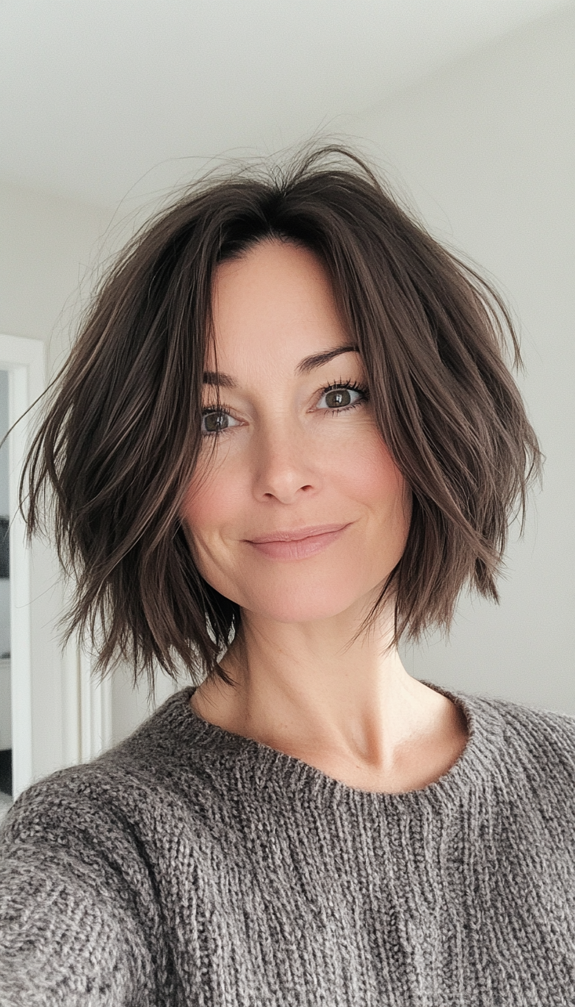 18. Dark Ash Brown Choppy Bob (Bob Hairstyles For Women Over 40) - Bob Hairstyles For Women Over 40