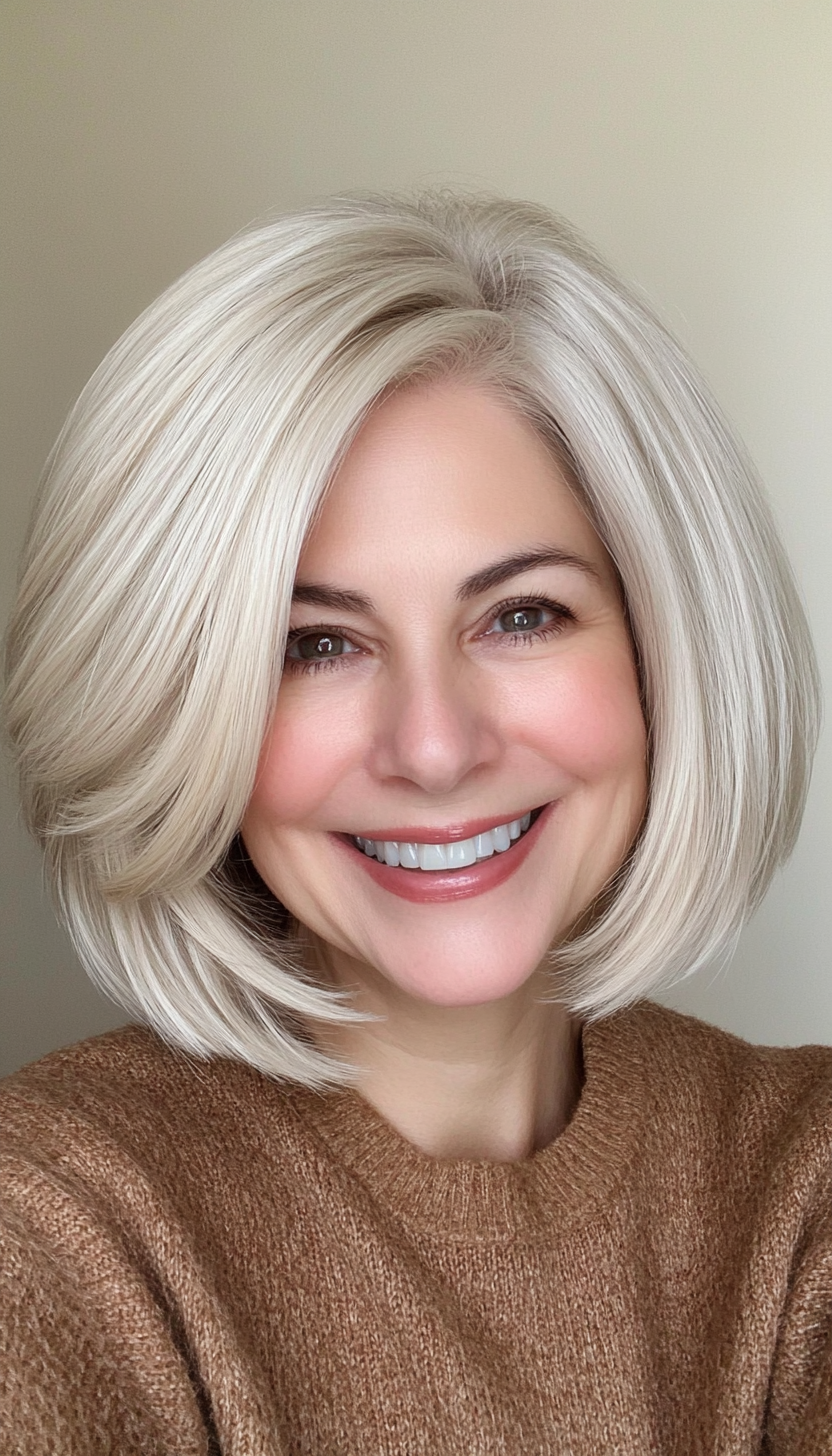 21. Platinum Blonde Bob with Layers (Bob Hairstyles For Women Over 40) - Bob Hairstyles For Women Over 40