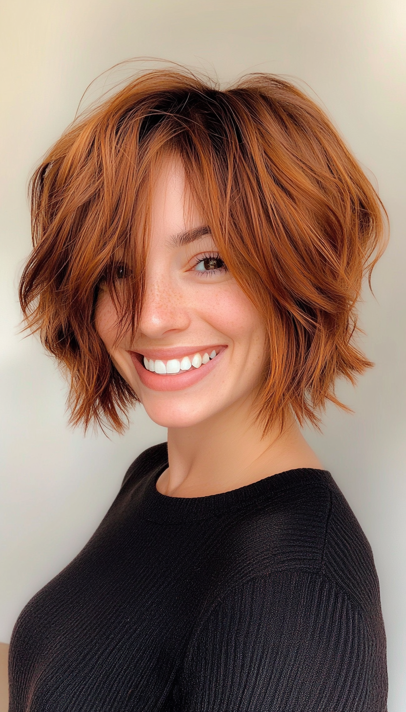 4. Shaggy Lob with Warm Auburn (Layered Haircuts For Short Hair) - Layered Haircuts For Short Hair