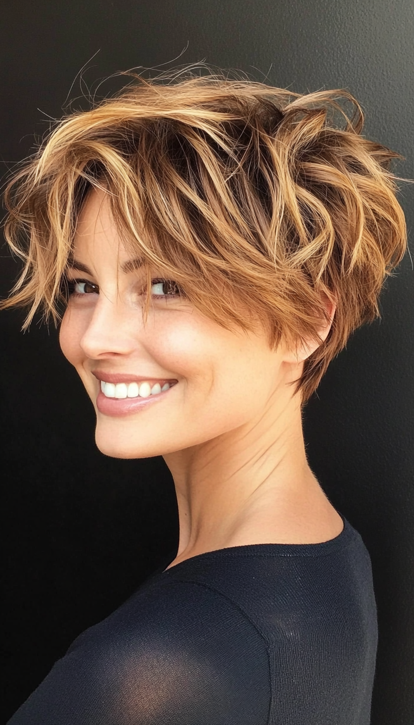 8. Tousled Pixie in Golden Brown (Layered Haircuts For Short Hair) - Layered Haircuts For Short Hair