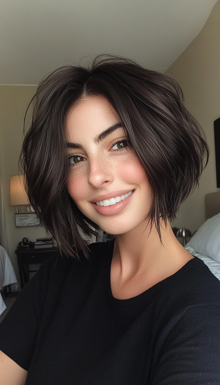 11. Textured Bob with Dark Espresso (Layered Haircuts For Short Hair) - Layered Haircuts For Short Hair