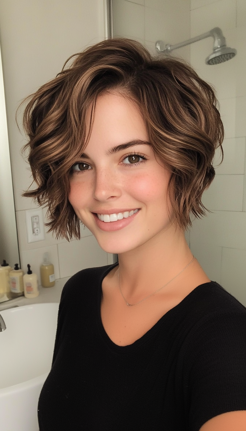 12. Short Wavy Layers in Ash Brown (Layered Haircuts For Short Hair) - Layered Haircuts For Short Hair