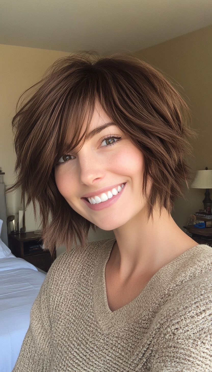 15. Edgy Shag with Warm Chestnut (Layered Haircuts For Short Hair) - Layered Haircuts For Short Hair
