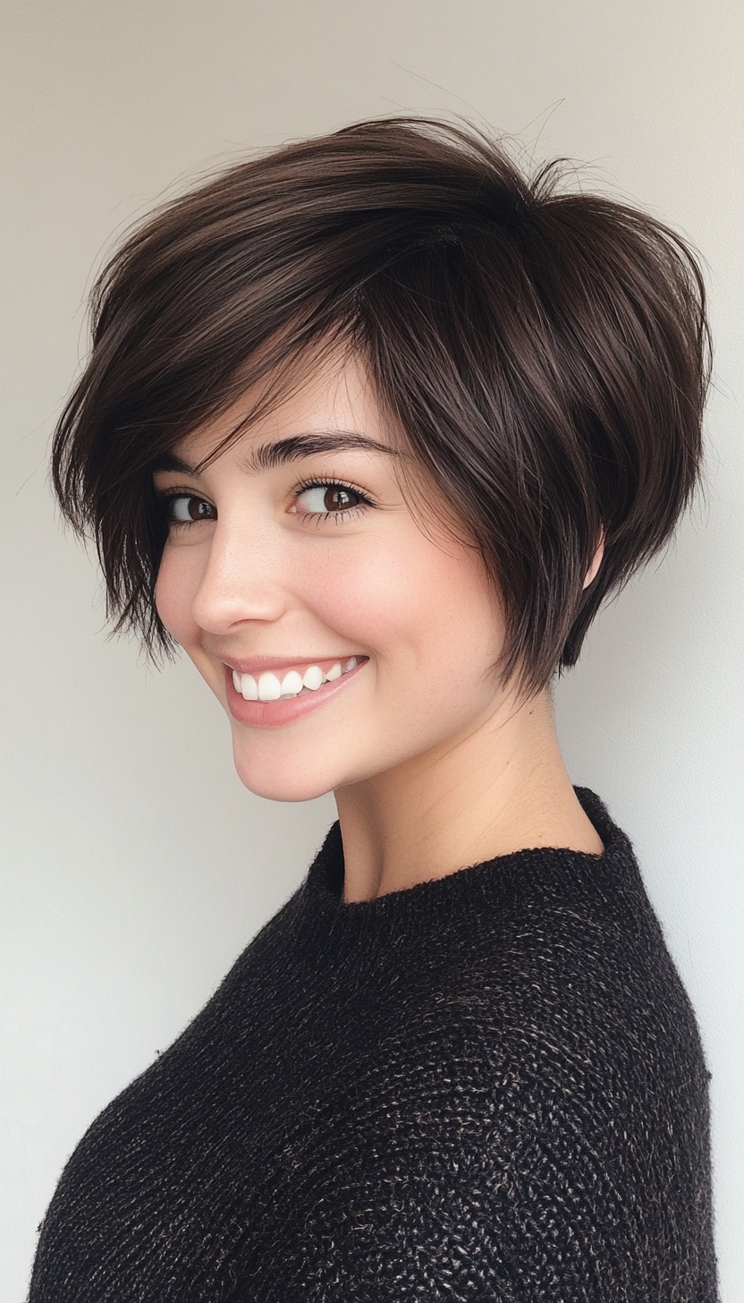 16. Layered Crop with Dark Cocoa (Layered Haircuts For Short Hair) - Layered Haircuts For Short Hair