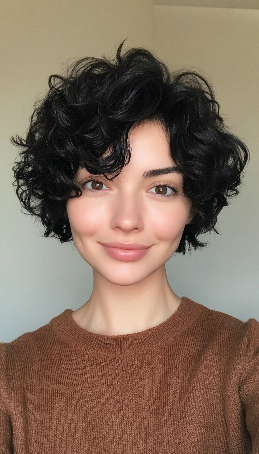 20. Short Curly Layers in Black (Layered Haircuts For Short Hair) - Layered Haircuts For Short Hair
