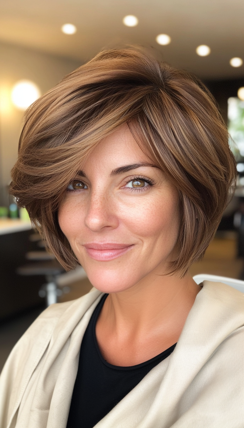 23. Side-Swept Layers in Mocha (Layered Haircuts For Short Hair) - Layered Haircuts For Short Hair
