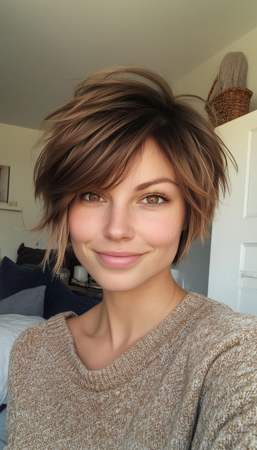 26. Short Shag with Golden Brown (Layered Haircuts For Short Hair) - Layered Haircuts For Short Hair