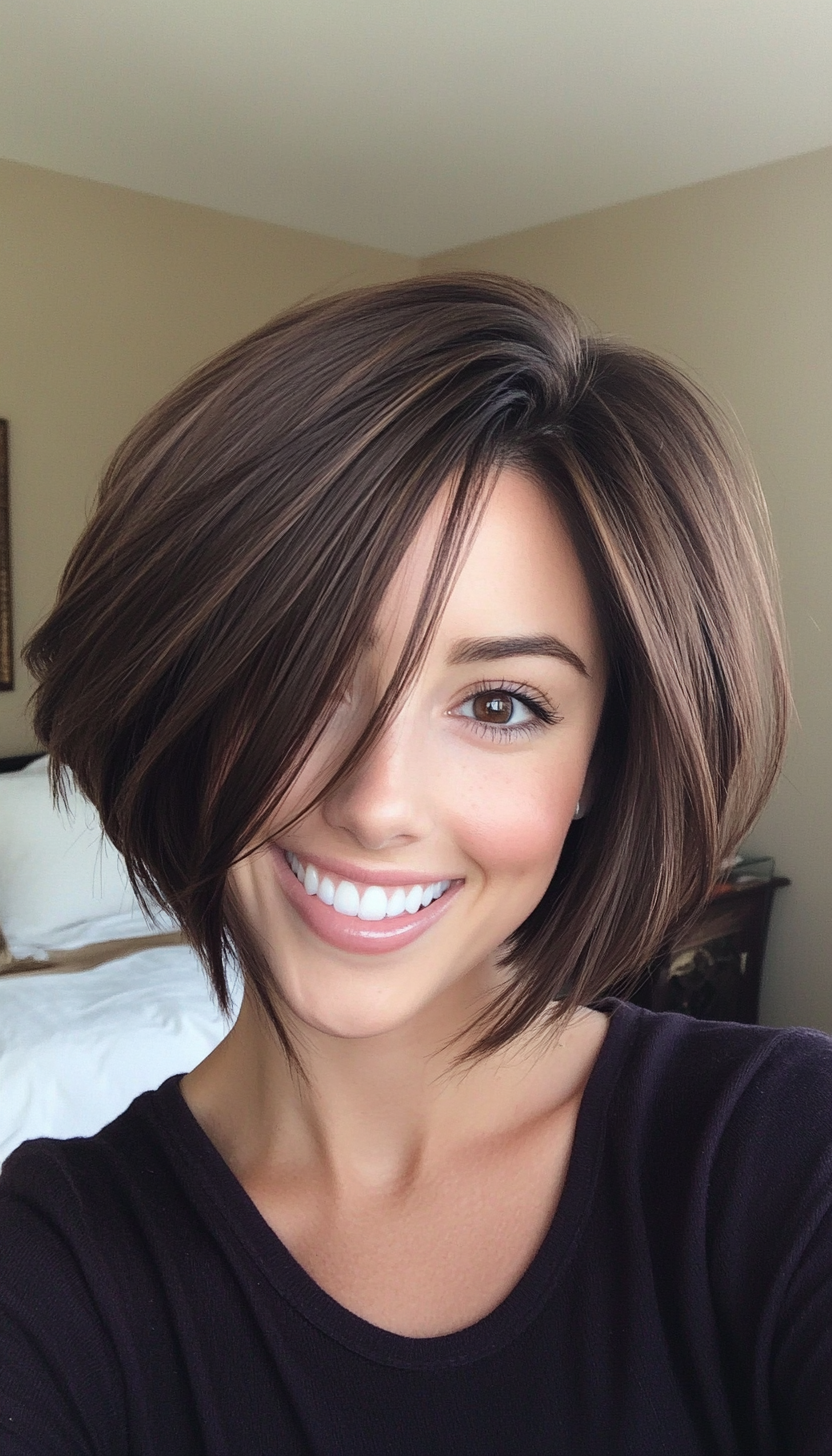 27. Classic Bob with Rich Brunette (Layered Haircuts For Short Hair) - Layered Haircuts For Short Hair