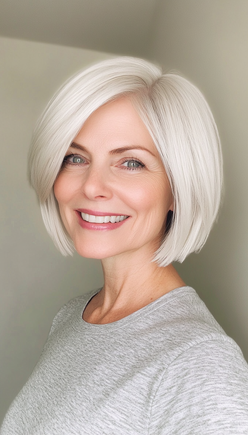 6. Natural White Layered Bob (Short Haircuts For Women Over 60) - Short Haircuts For Women Over 60