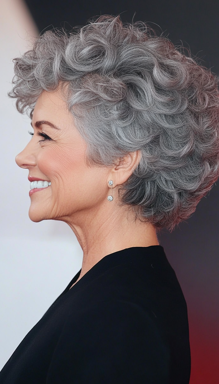 8. Curly Gray Crop (Short Haircuts For Women Over 60) - Short Haircuts For Women Over 60