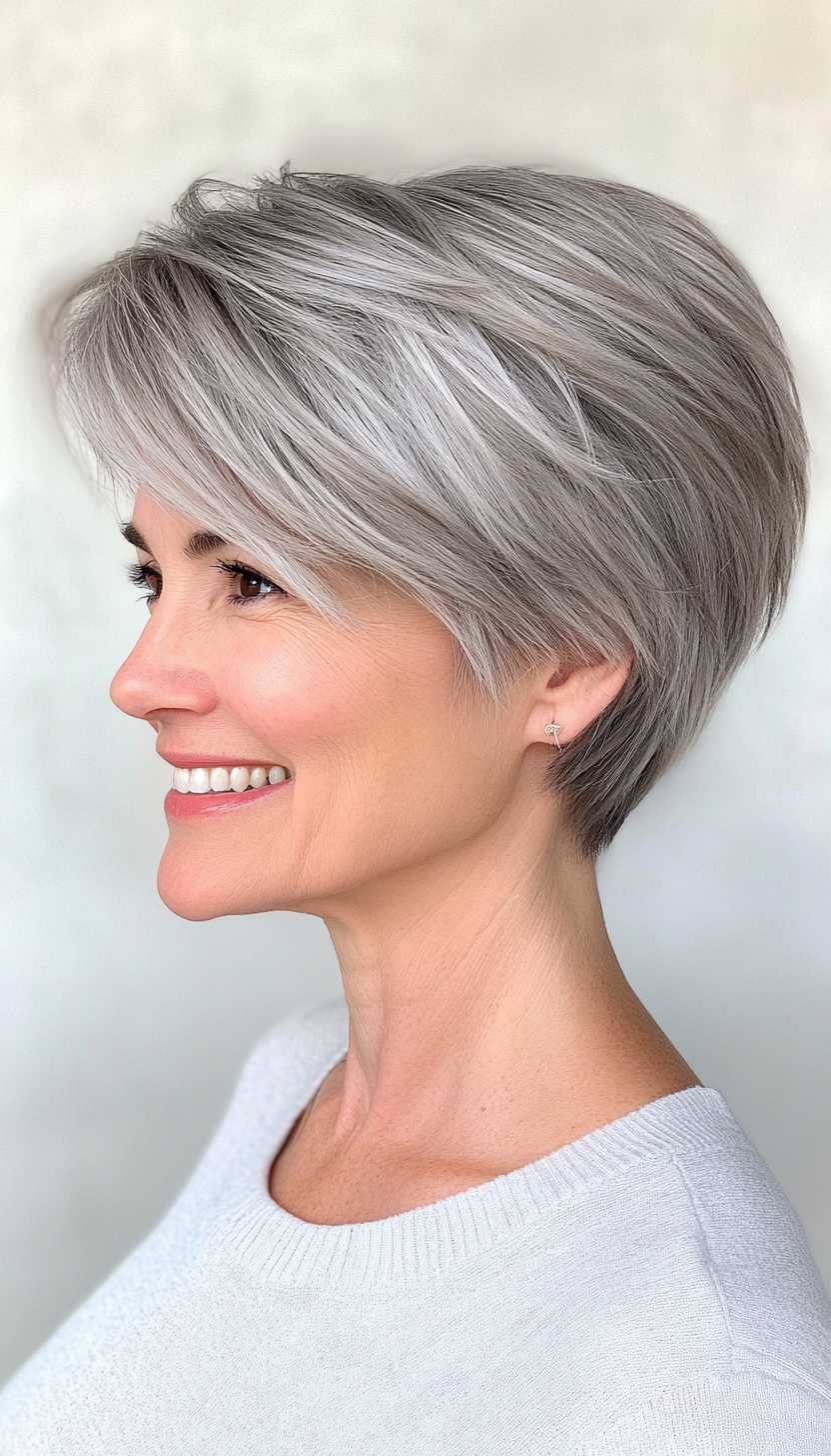 10. Layered Ash Gray Crop (Short Haircuts For Women Over 60) - Short Haircuts For Women Over 60