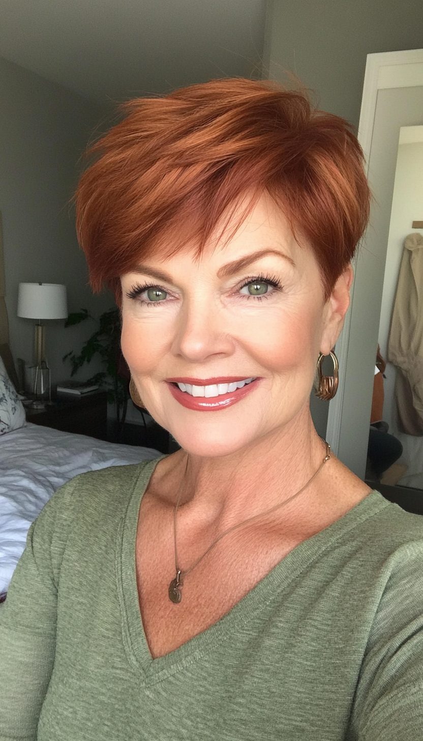11. Short Auburn Tapered Cut (Short Haircuts For Women Over 60) - Short Haircuts For Women Over 60