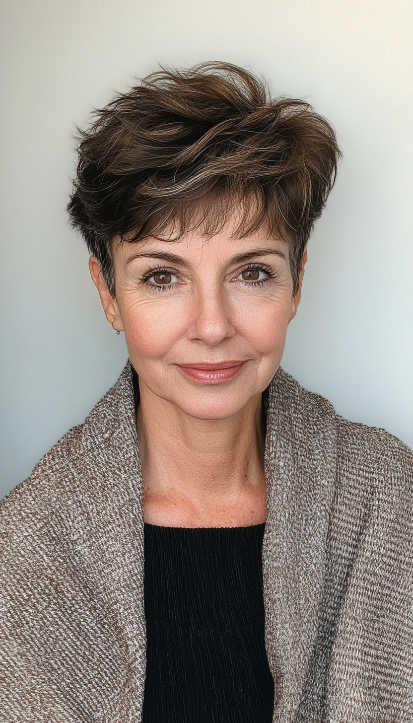 12. Natural Brunette Boy Cut (Short Haircuts For Women Over 60) - Short Haircuts For Women Over 60