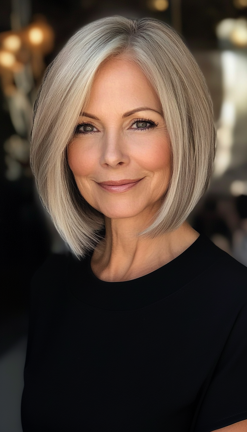 16. Chin-Length Ash Blonde Bob (Short Haircuts For Women Over 60) - Short Haircuts For Women Over 60