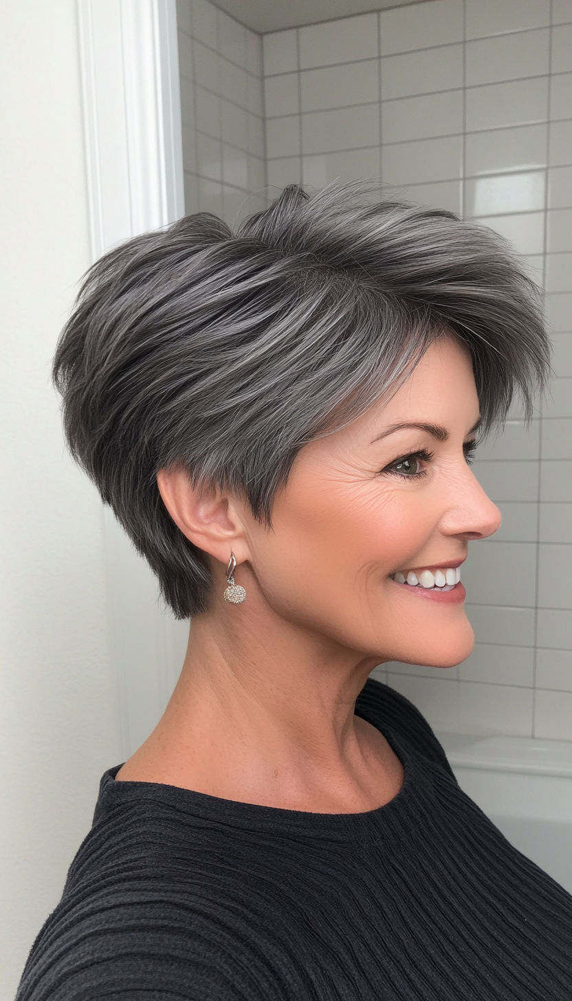 19. Dark Gray Layered Crop (Short Haircuts For Women Over 60) - Short Haircuts For Women Over 60