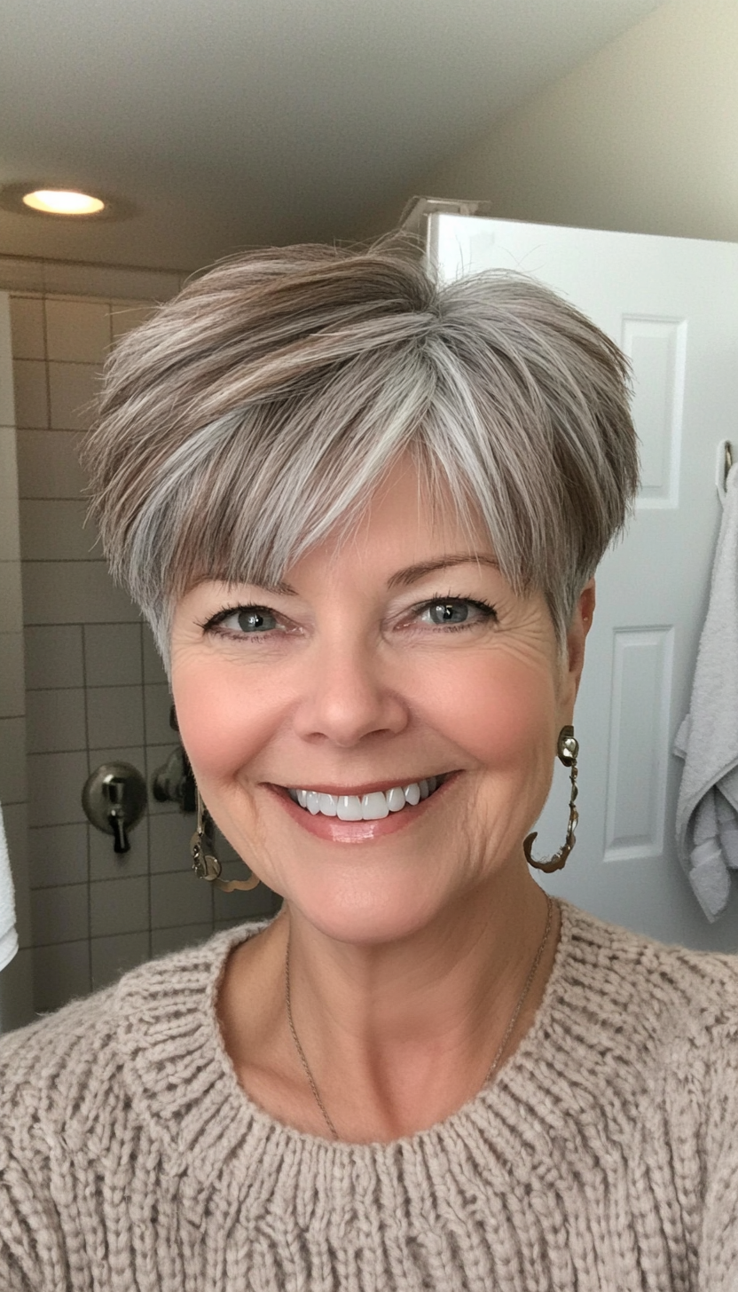 21. Chestnut Gray Pixie Cut (Short Haircuts For Women Over 60) - Short Haircuts For Women Over 60