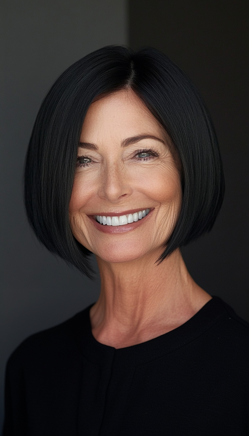 22. Natural Black Sleek Bob (Short Haircuts For Women Over 60) - Short Haircuts For Women Over 60