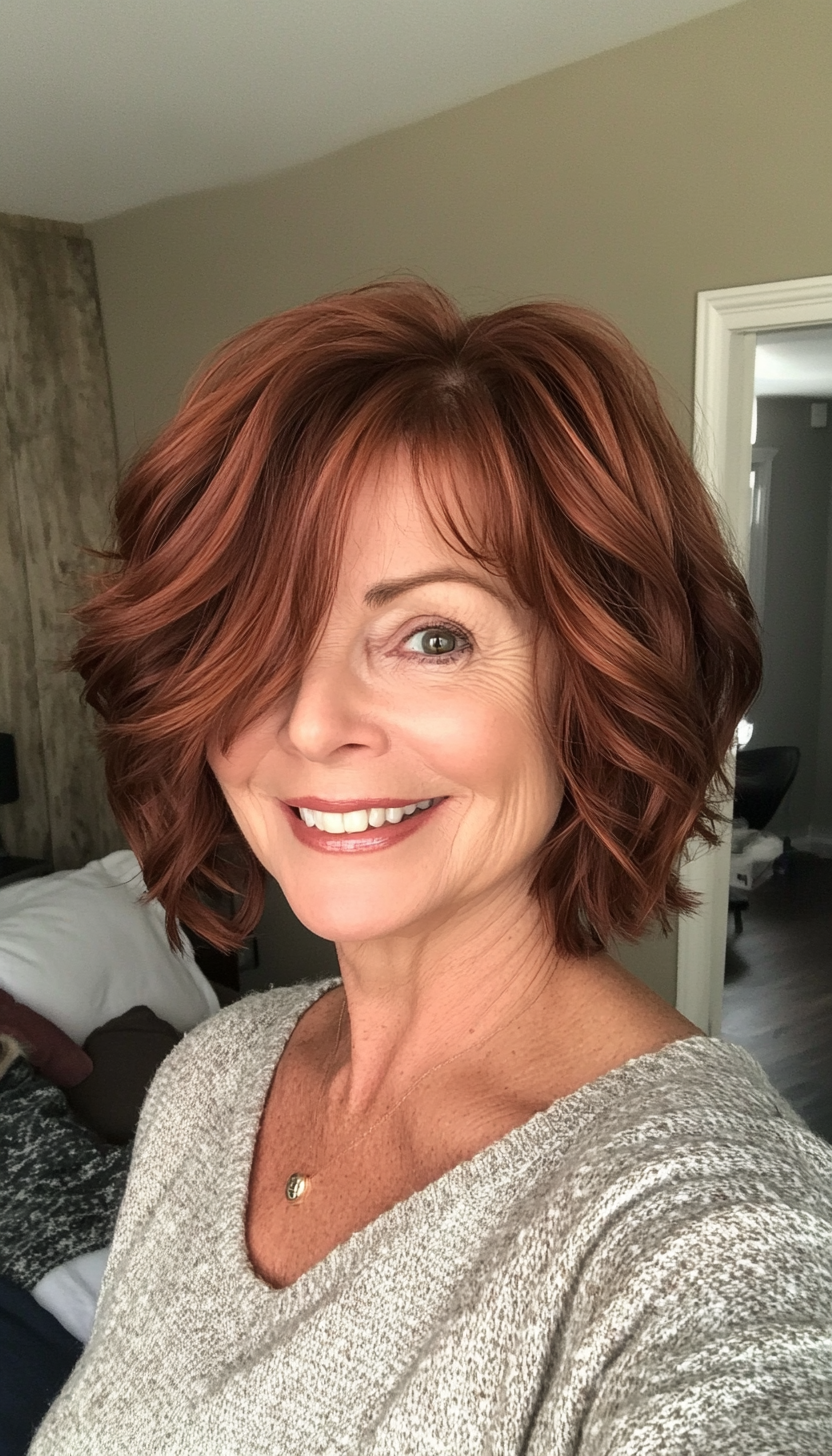 25. Dark Auburn Wavy Crop (Short Haircuts For Women Over 60) - Short Haircuts For Women Over 60
