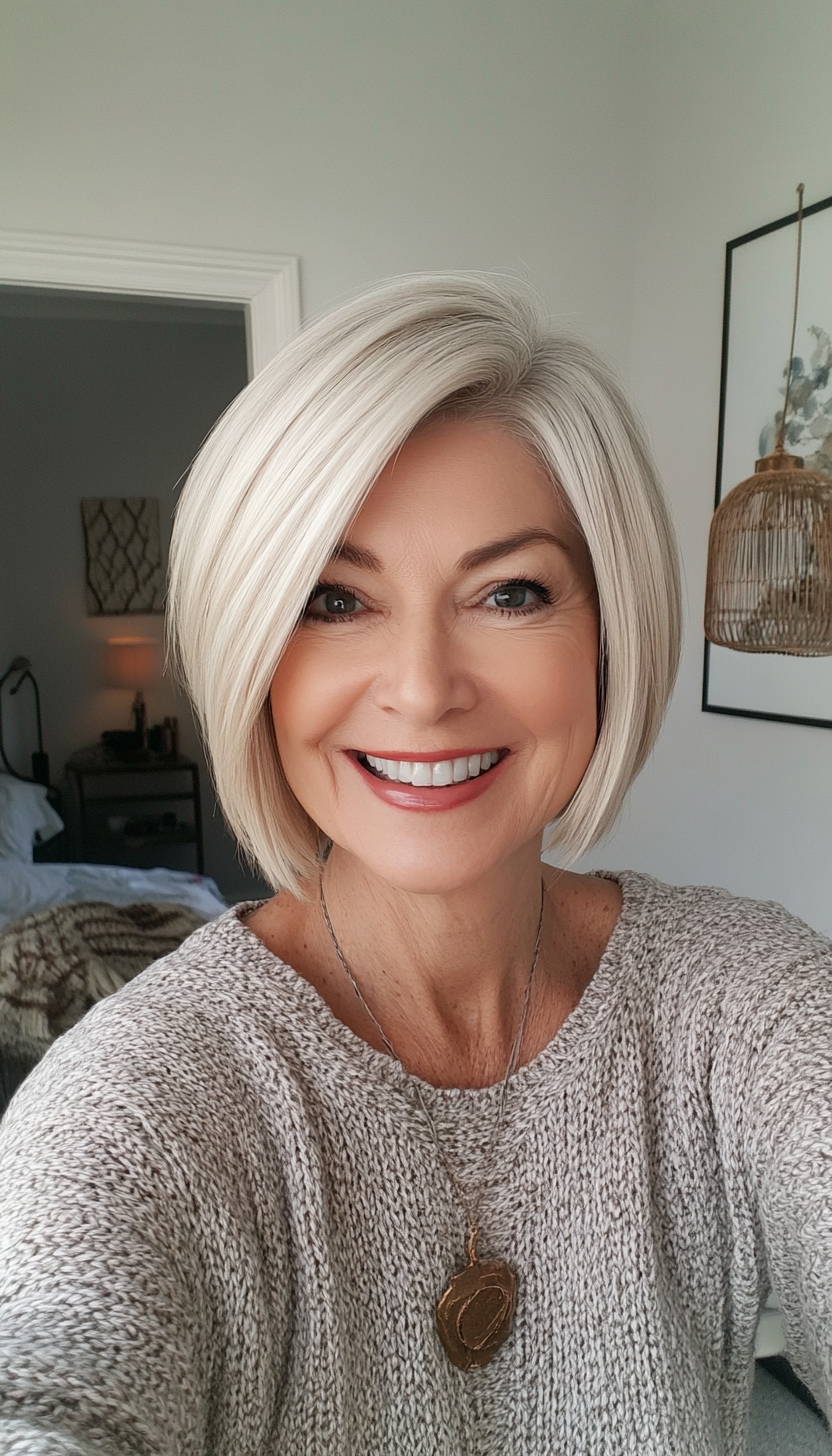 26. Light Blonde Chin-Length Cut (Short Haircuts For Women Over 60) - Short Haircuts For Women Over 60