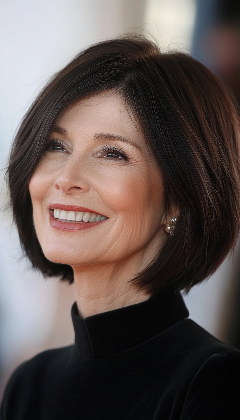 2. Chin-Length Bob in Natural Brunette (Short Haircuts For Women Over 50) - Short Haircuts For Women Over 50